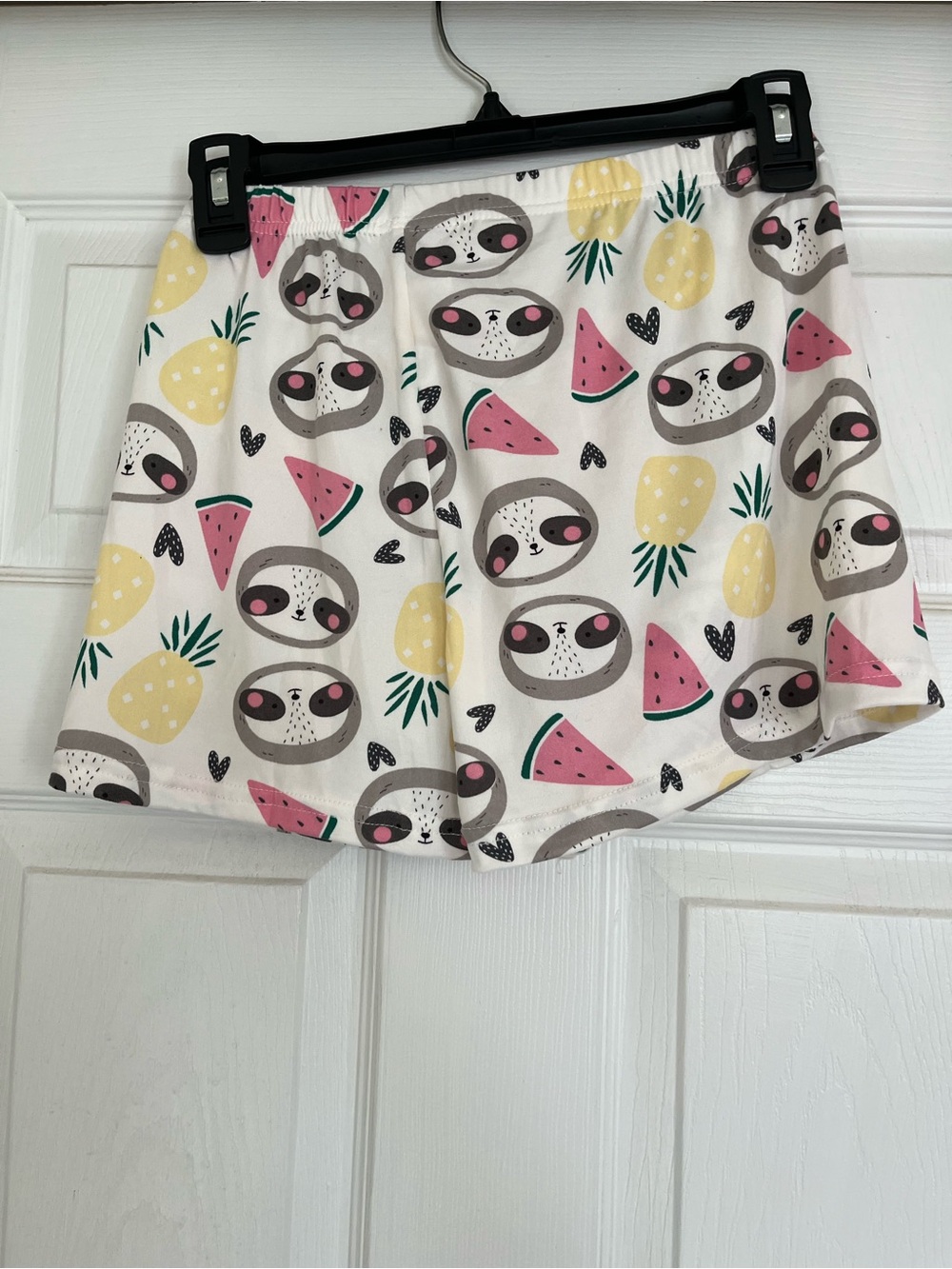 Women’s White Sloth & Fruit Printed Pajama Shorts - Picture 9 of 10